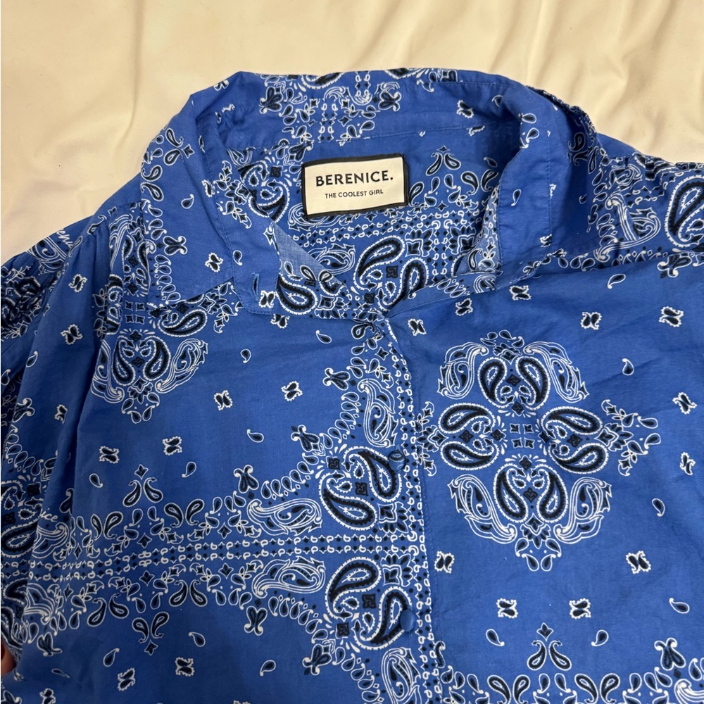 Berenice Blue Paisley Women's Button Down Shirt